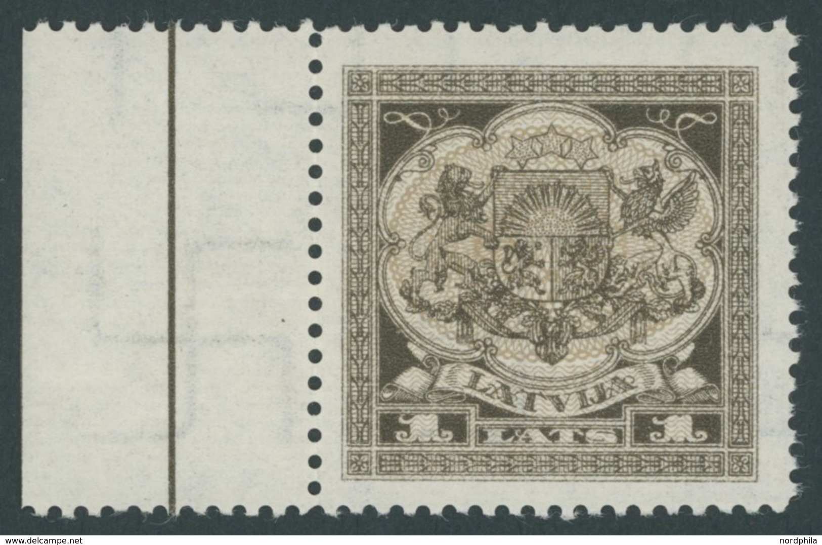 LETTLAND 123Z **, 1928, 1 L. Braun/gelbbraun, Linkes Randstück, Postfrisch, Pracht - Letland