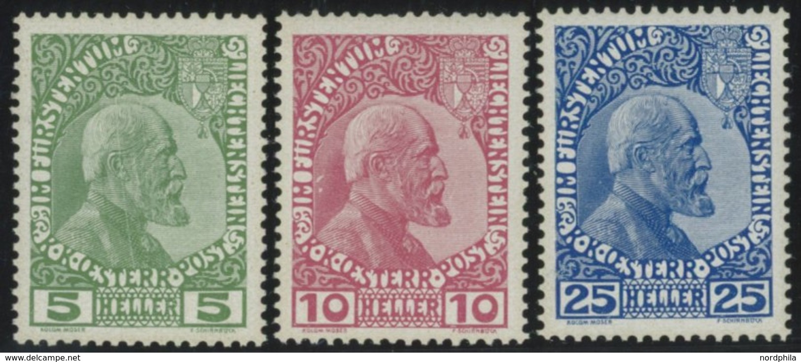 LIECHTENSTEIN 1-3x **, 1912, Fürst Johann II, Gestrichenes Papier, Postfrisch, Bei 10 H. Obere Zahnreihe Etwas Stumpf, P - Andere & Zonder Classificatie