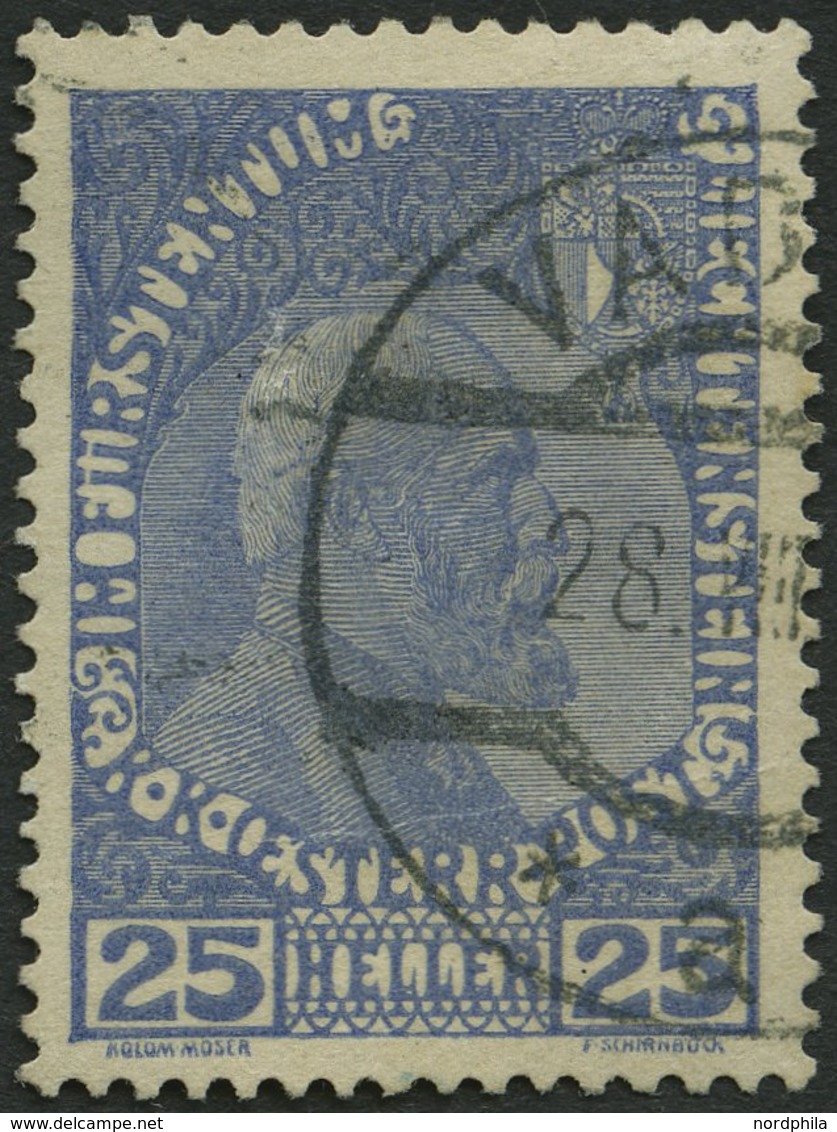 LIECHTENSTEIN 3yb O, 1916, 25 H. Mittelultramarin, Normales Papier, Waagerechte Bugspur Sonst Pracht, Mi. 500.- - Andere & Zonder Classificatie