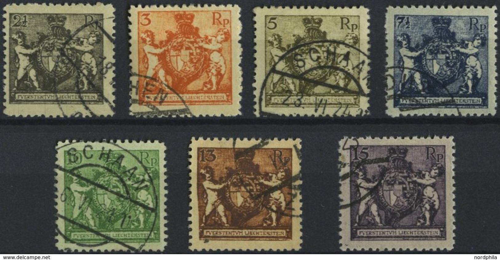 LIECHTENSTEIN 46-52B O, 1921, 21/2 - 15 Rp. Landeswappen, Gezähnt L 121/2, Prachtsatz (7 Werte), Mi. 250.- - Altri & Non Classificati