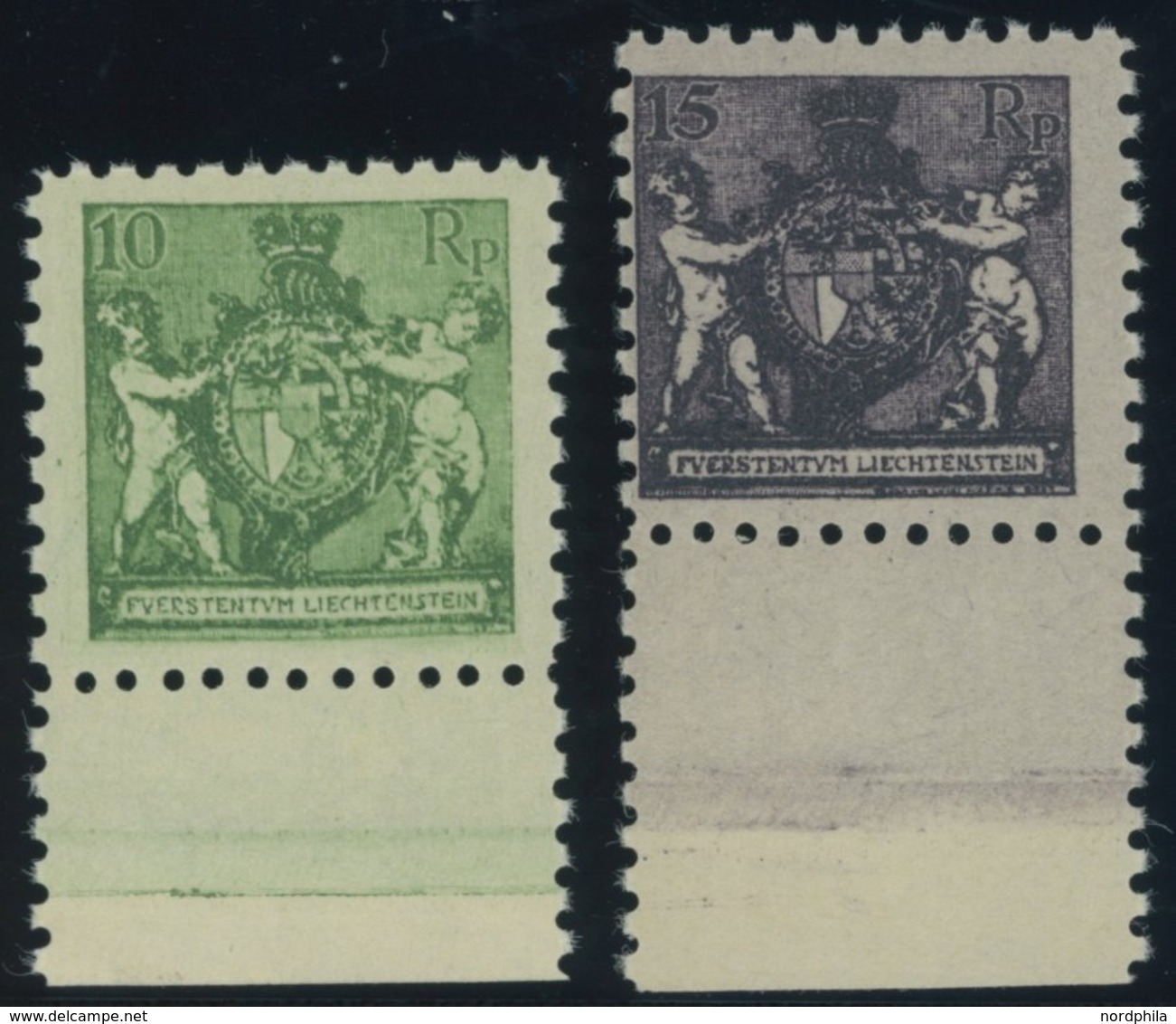 LIECHTENSTEIN 50A,52A **, 1921, 10 Rp. Dunkelgelblichgrün Und 15 Rp. Schwarzgrauviolett, Gezähnt L 91/2, Postfrisch, 2 P - Other & Unclassified