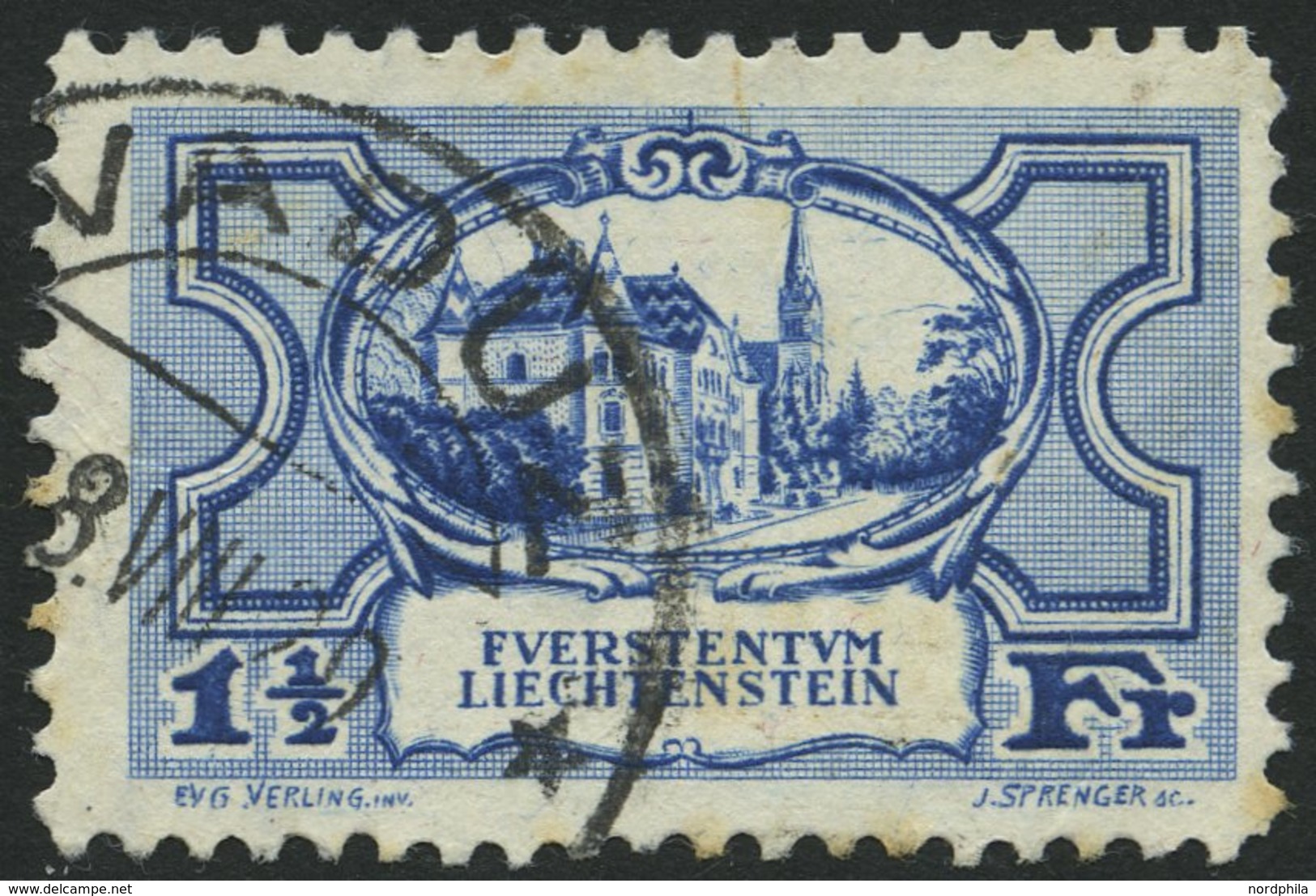 LIECHTENSTEIN 71 O, 1925, 11/2 Fr. Regierungsgebäude, Feinst, Mi. 130.- - Andere & Zonder Classificatie