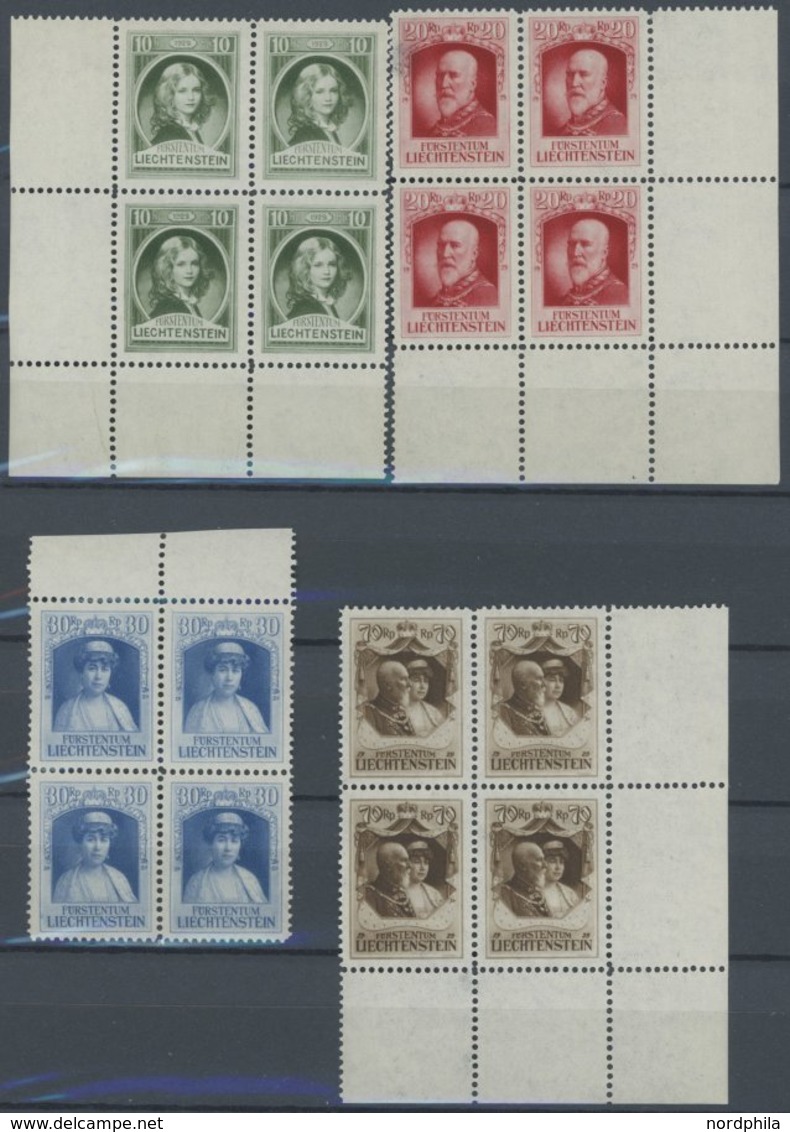 LIECHTENSTEIN 90-93 VB **, 1929, Regierungsantritt In Randviererblocks (bis Auf Mi.Nr. 92 Aus Der Bogenecke), Postfrisch - Otros & Sin Clasificación