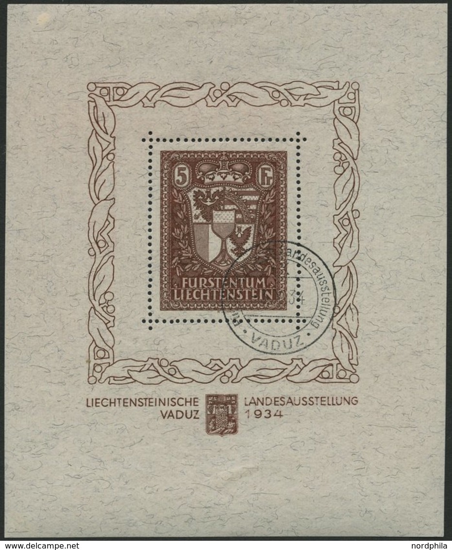 LIECHTENSTEIN Bl. 1 O, 1934, Block Landesausstellung, Sonderstempel, Pracht, Fotoattest Rellstab, Mi. 2800.- - Otros & Sin Clasificación