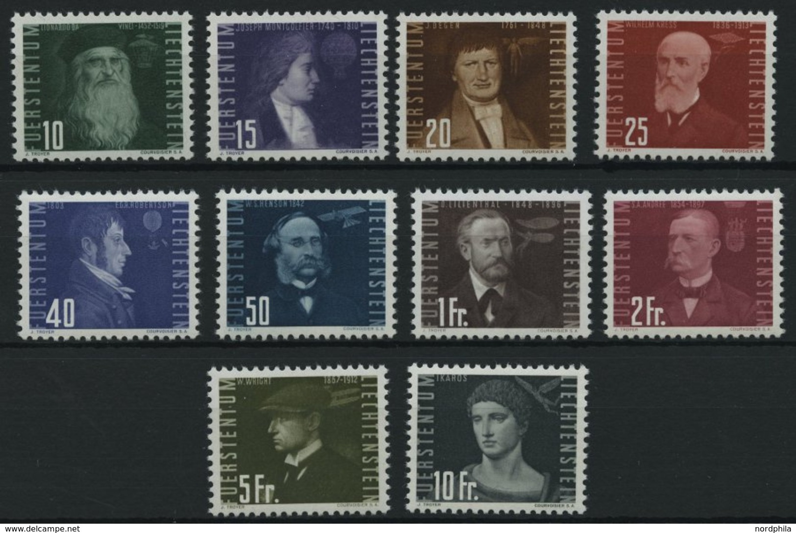 LIECHTENSTEIN 257-66 **, 1948, Flugpioniere, Prachtsatz, Mi. 100.- - Autres & Non Classés