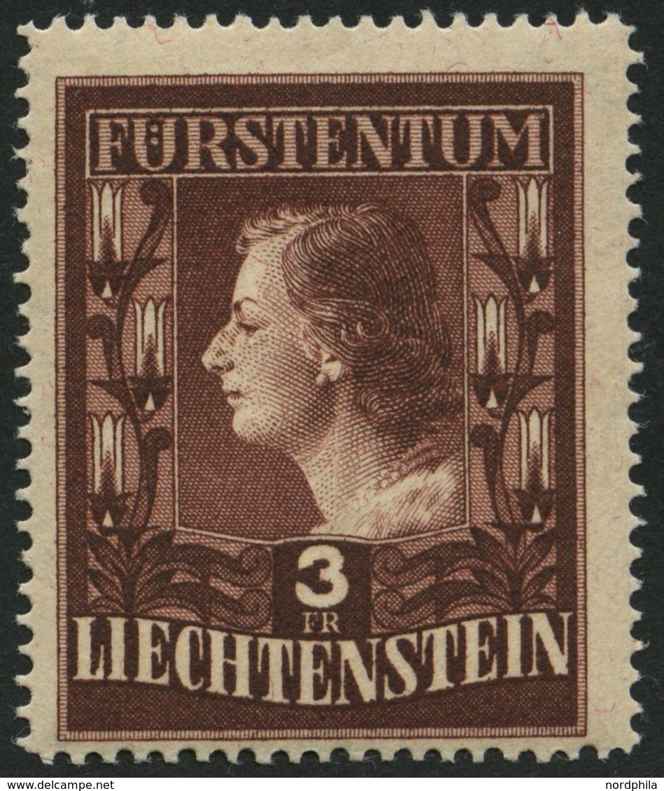 LIECHTENSTEIN 305BW **, 1951, 3 Fr. Fürstin Gina, Gezähnt L 14 3/4, Wz. 2 W, Pracht, Mi. 170.- - Autres & Non Classés