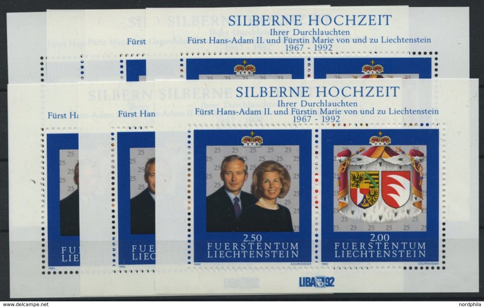 LIECHTENSTEIN Bl. 14 **, 1992, Block 25. Hochzeitstag, 7x, Pracht, Mi. 63.- - Otros & Sin Clasificación