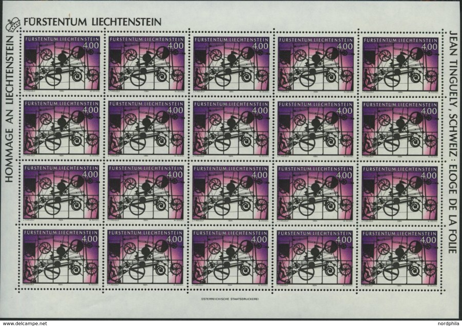 LIECHTENSTEIN 1084KB **, 1994, 4 Fr. Zeitgenössische Kunst Im Kleinbogen, Pracht, Mi. 140.- - Autres & Non Classés