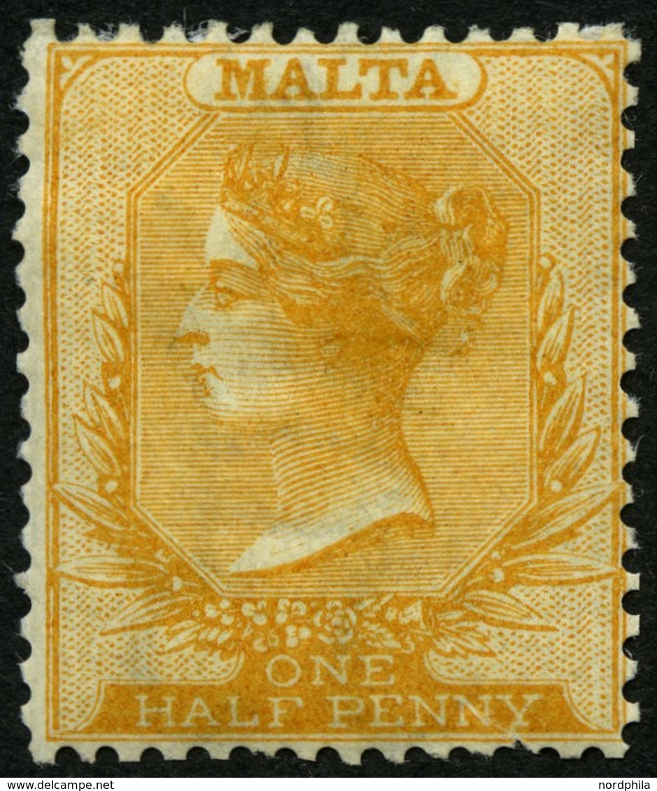 MALTA 2B *, 1863, 1/2 P. Braunorange, Gezähnt K 14, Falzreste, Kleiner Zahnfehler Sonst Pracht, Mi. 120.- - Malta