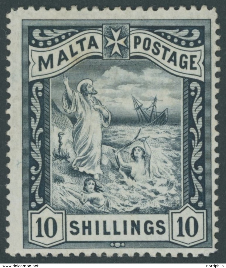MALTA 14 *, 1899, 10 Sh. Blauschwarz, Falzrest, Pracht, Mi. 130.- - Malta