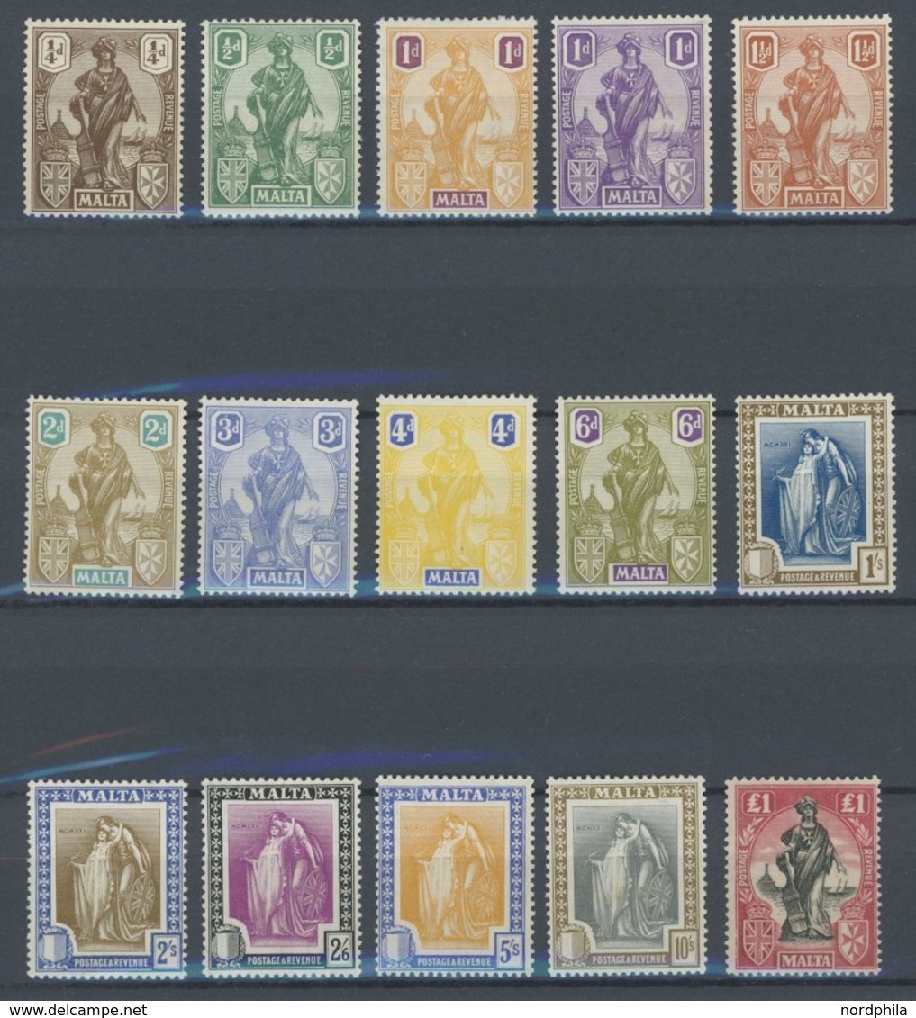 MALTA 82-96a *, 1922/5, Freimarken, Falzrest, Prachtsatz - Malte