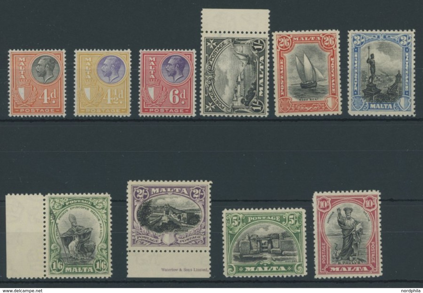 MALTA 122-31 **, 1926/7, 4 P. - 10 Sh. Freimarken, Postfrisch, 10 Prachtwerte - Malte