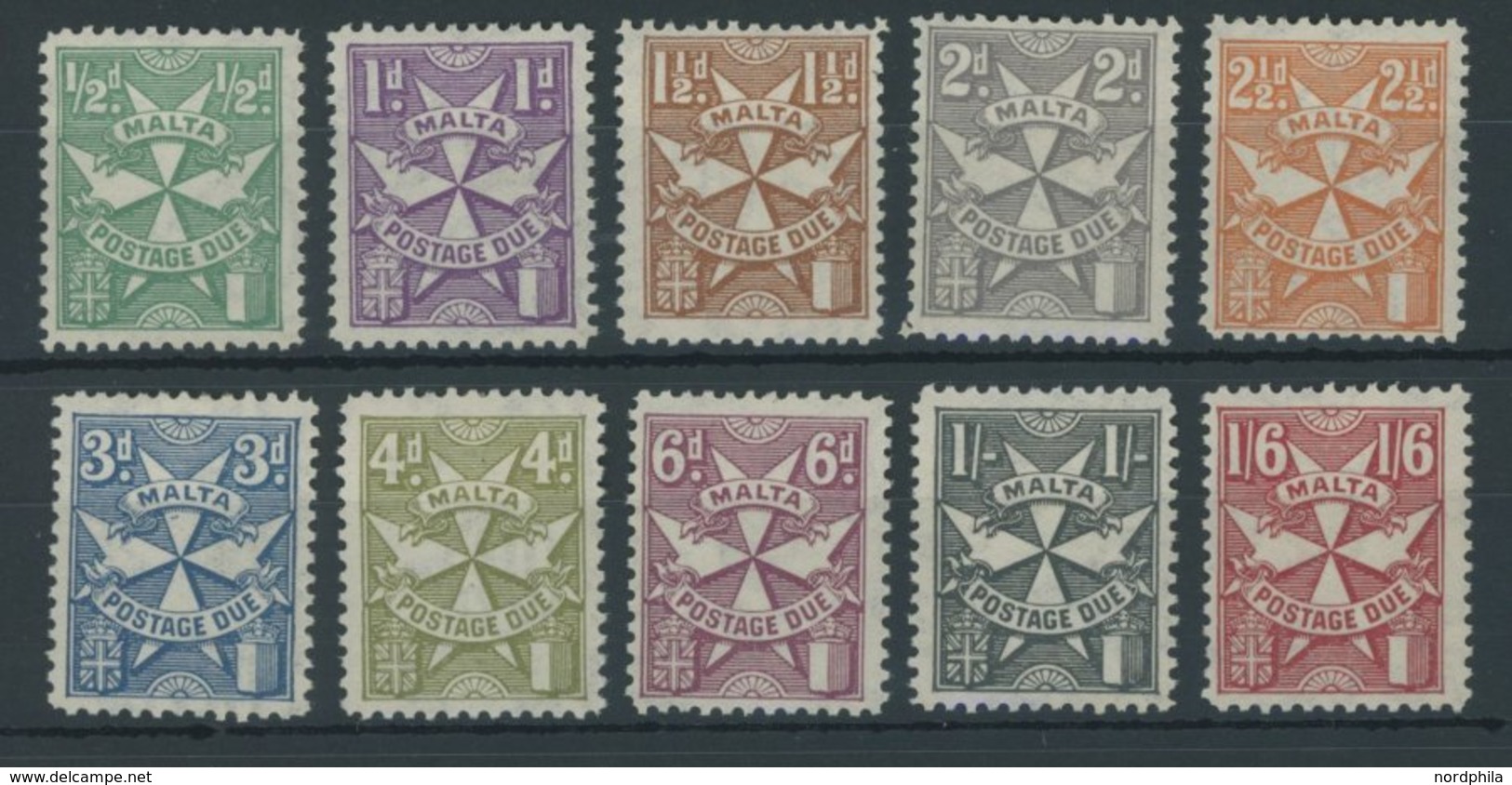 MALTA P 11-20 *, Portomarken: 1925, Malteserkreuz, Falzrest, Prachtsatz - Malta