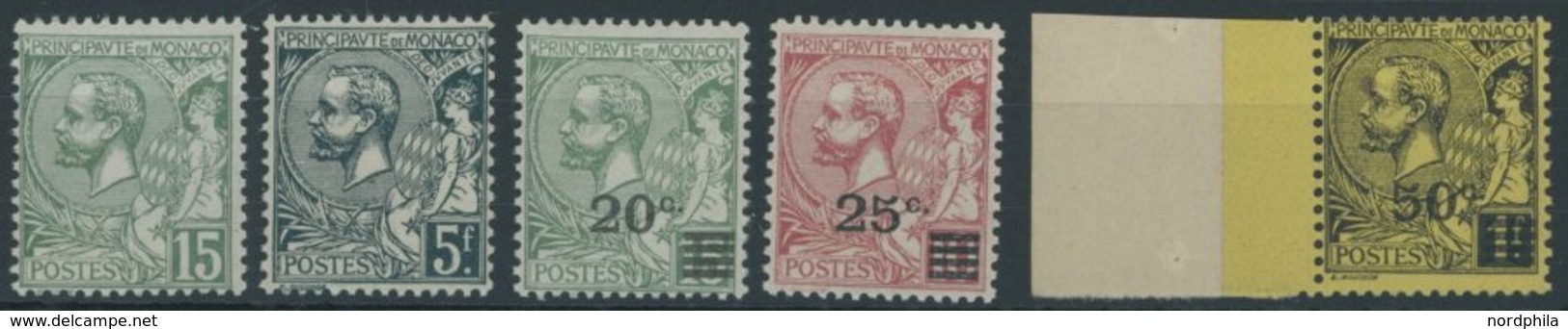 MONACO 49-53 **, 1921/2, Fürst Albert I, 5 Postfrische Kabinettwerte, Mi. 55.- - Other & Unclassified