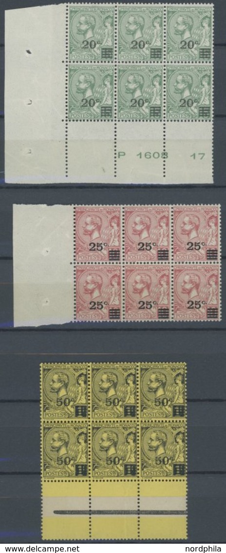 MONACO 51-53 **, 1922, 20 C. Auf 15 C. - 50 C. Auf 1 Fr., Je In Postfrischen Randsechserblocks, Pracht - Otros & Sin Clasificación