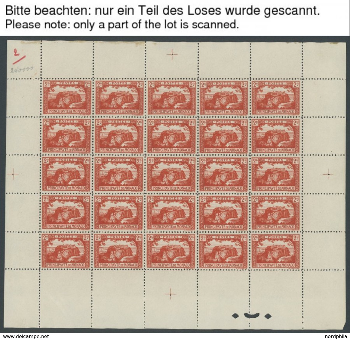 MONACO 56/7,59-61 **, 1922, 30 C., 40 C. Und 60 C. - 2 Fr. Einheimische Motive, Je Im Bogen (25), Postfrisch, Pracht - Autres & Non Classés