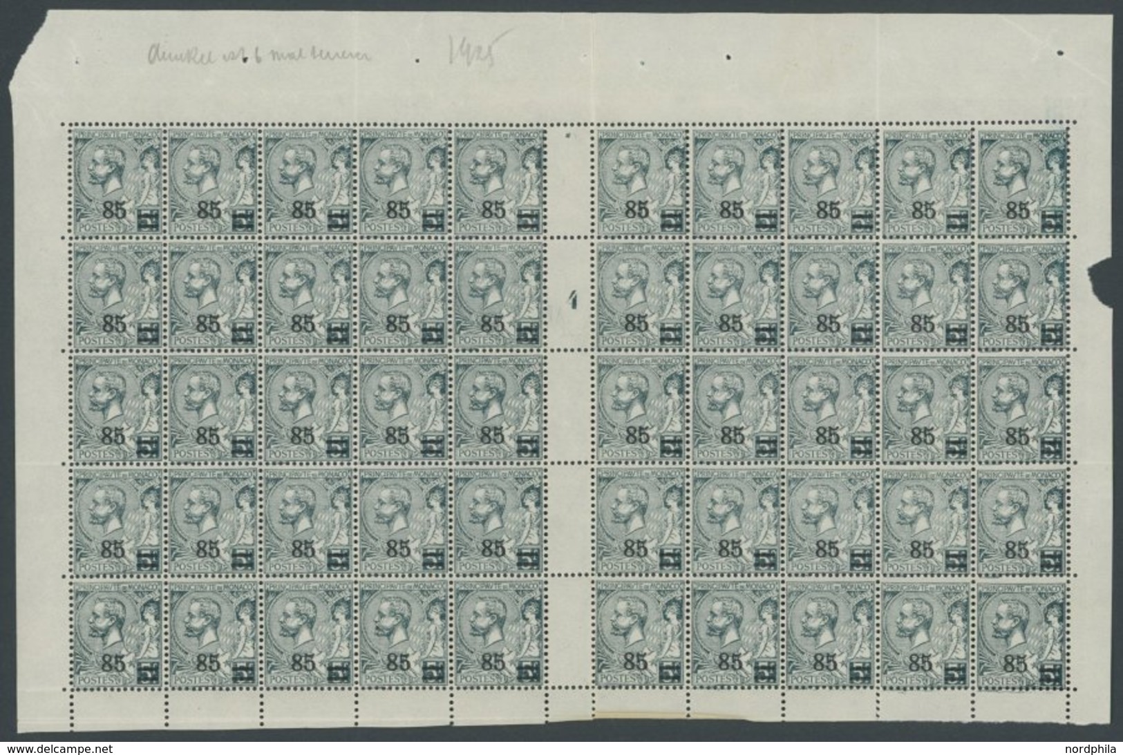 MONACO 70-72 **, 1924, Fürst Albert I In 50er-Bogen Mit Millesimes, Postfrisch, Pracht - Andere & Zonder Classificatie