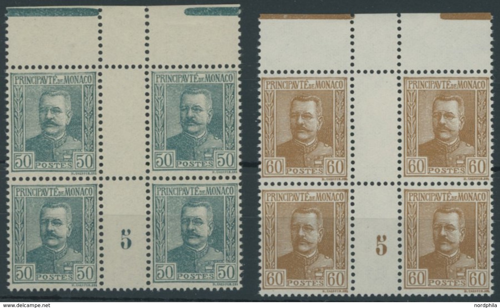 MONACO 104/5 VB **, 1925, Fürst Louis II, Je Im Millesimes-Viererblock, Postfrisch, Pracht - Autres & Non Classés