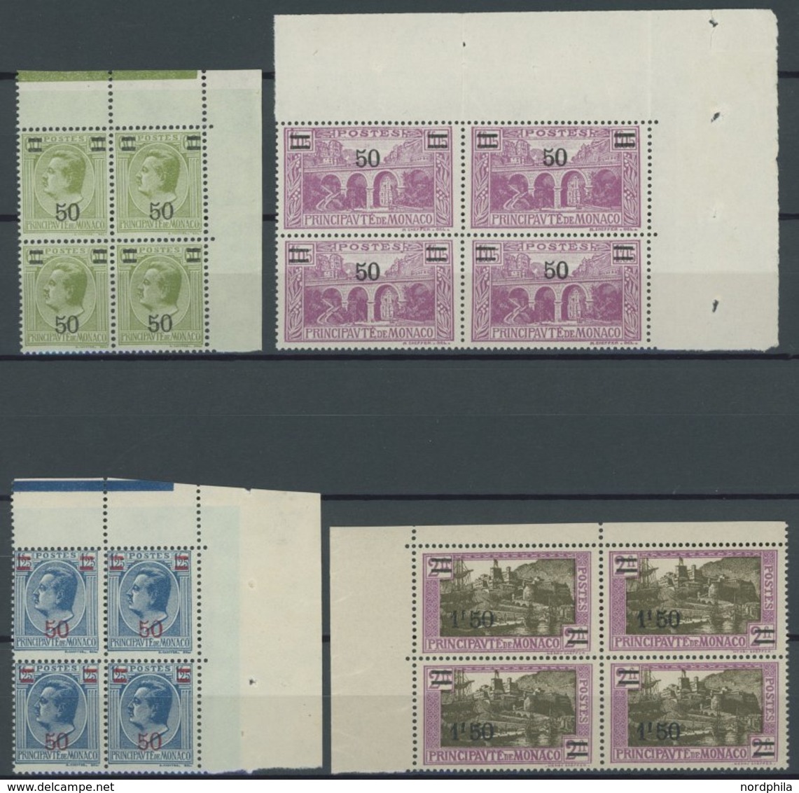 MONACO 108-14 VB **, 1928, Briefmarkenausstellung, Fürst Louis II Und Ansichten, Je In Eckrandviererblocks, Pracht, Mi.  - Other & Unclassified