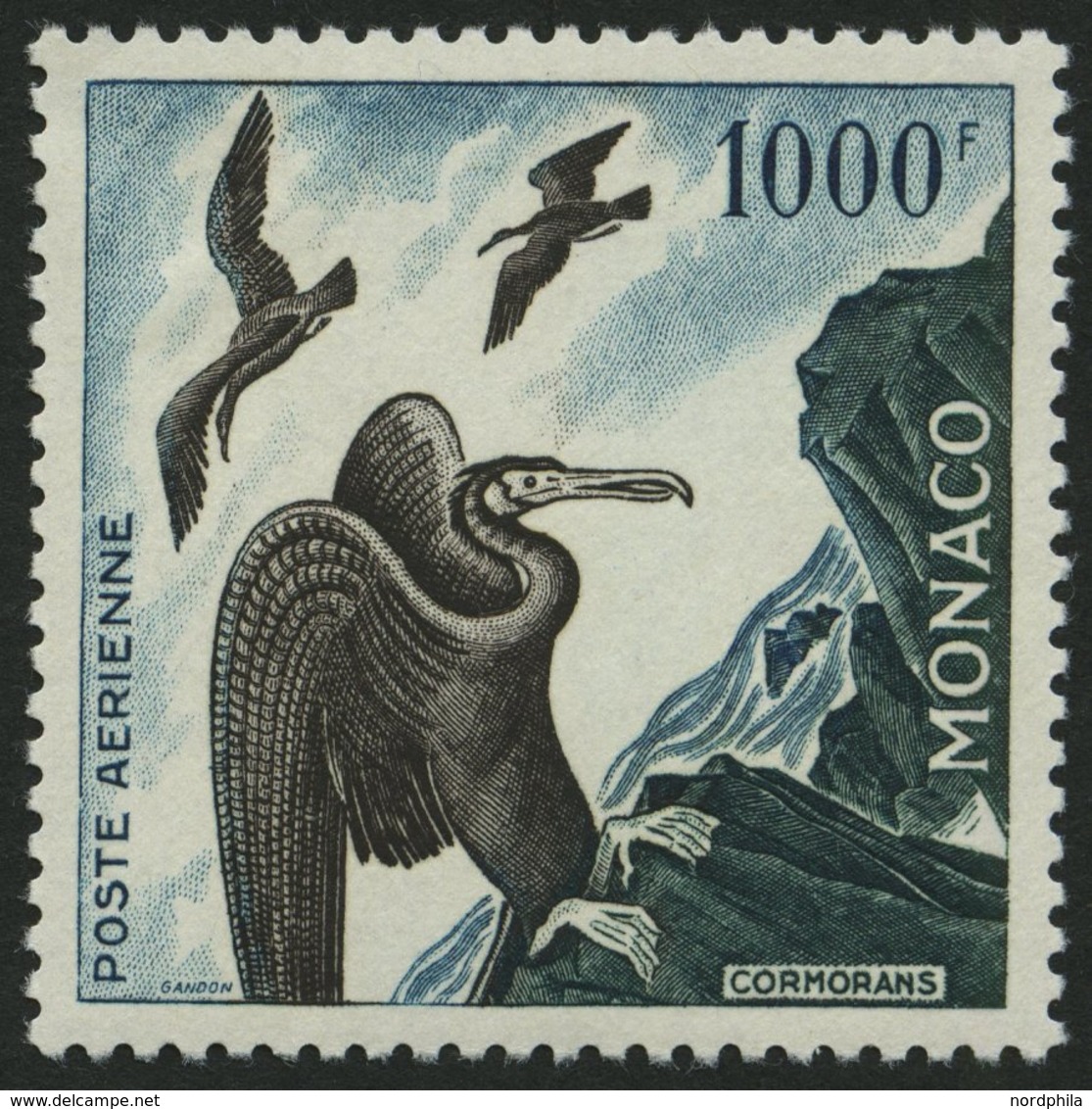 MONACO 505A *, 1955, 1000 Fr. Kormoran, Gezähnt K 11, Falzrest, Pracht - Other & Unclassified