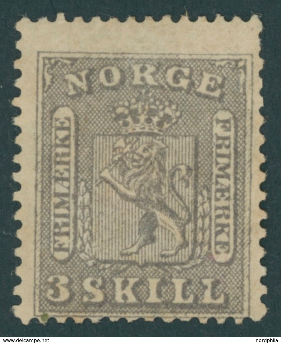 NORWEGEN 7 *, 1867, 3 Sk. Grauviolett, Mehrere Falzreste, Feinst (ein Paar Kurze Zähne), Mi. 450.- - Sonstige & Ohne Zuordnung