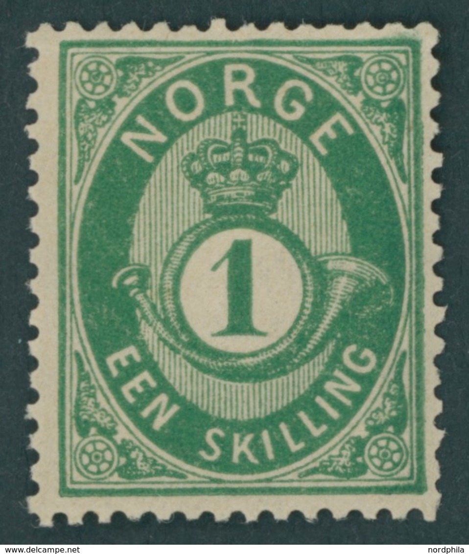 NORWEGEN 16b *, 1873, 1 Sk. Blaugrün, Falzreste, üblich Gezähnt, Pracht, Mi. 200.- - Andere & Zonder Classificatie