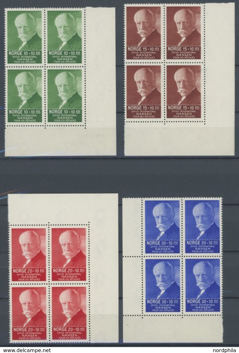 NORWEGEN 172-75 VB **, 1935, Nansen-Fond In Eckrandviererblocks, Postfrischer Prachtsatz, Mi. (160.-) - Autres & Non Classés