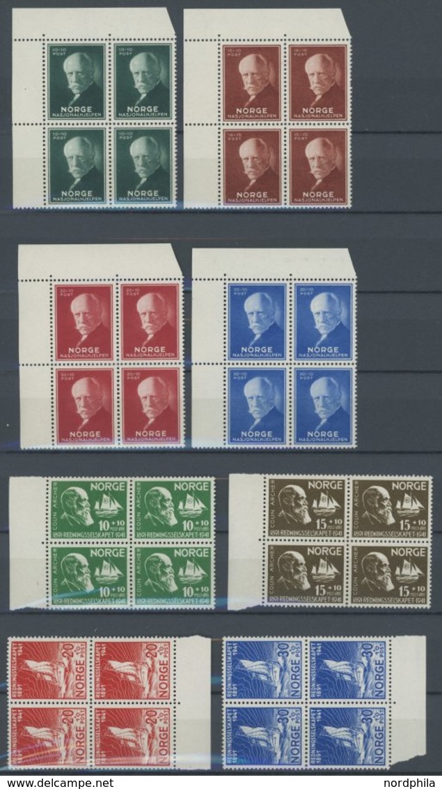 NORWEGEN 211-14,232-35 VB **, 1940/1, Nationalhilfe Und Rettung Schiffbrüchiger In Viererblocks, 2 Postfrische Prachtsät - Otros & Sin Clasificación