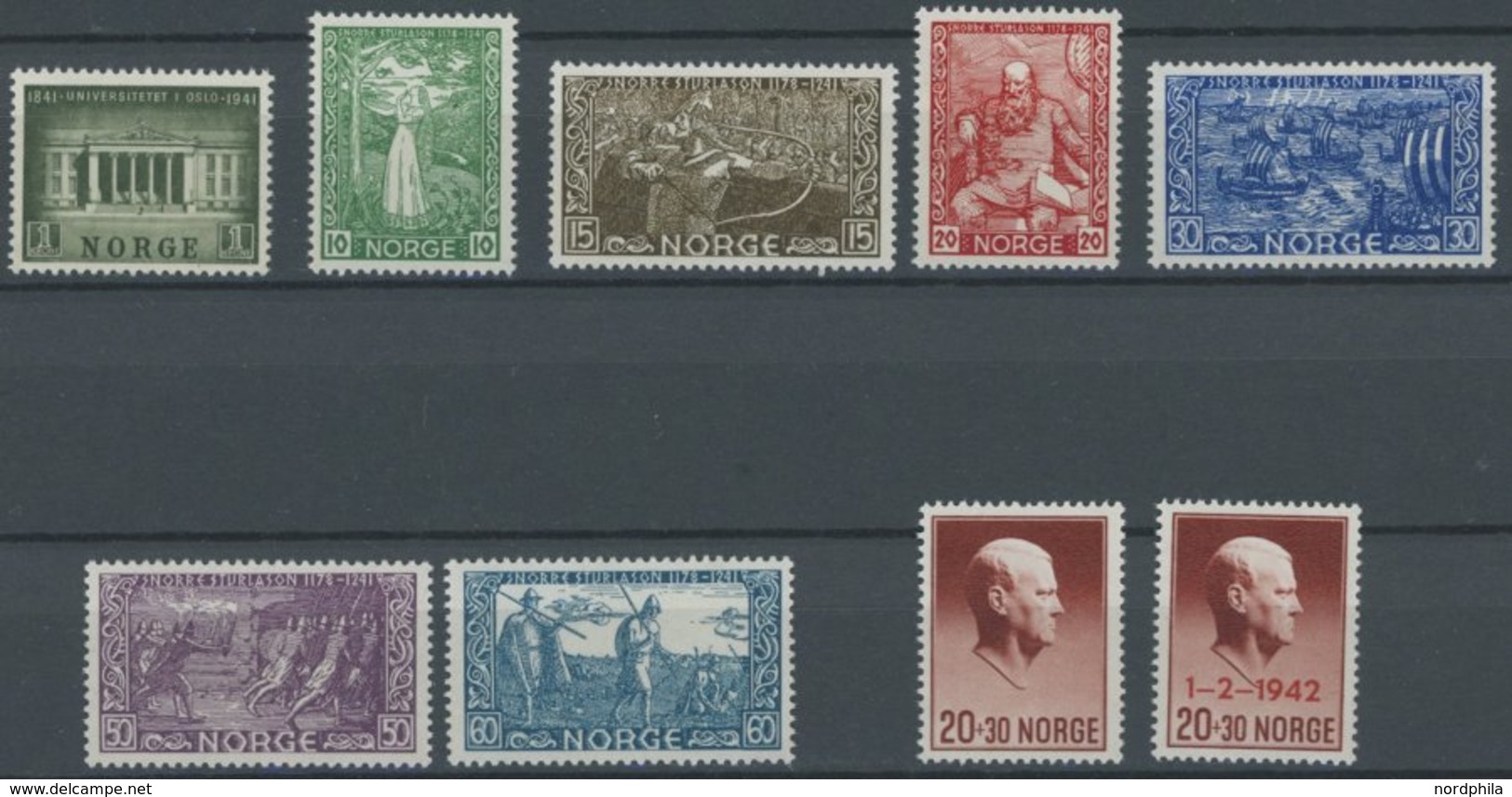 NORWEGEN 258-66 **, 1941/2, 9 Postfrische Prachtwerte, Mi. 82.- - Andere & Zonder Classificatie