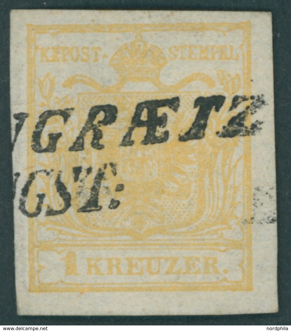 ÖSTERREICH BIS 1867 1Xa O, 1850, 1 Kr. Ockergelb, Handpapier, Type Ia, L2 (WINDISCH)GRAETZ, Pracht, Fotobefund Dr. Ferch - Used Stamps