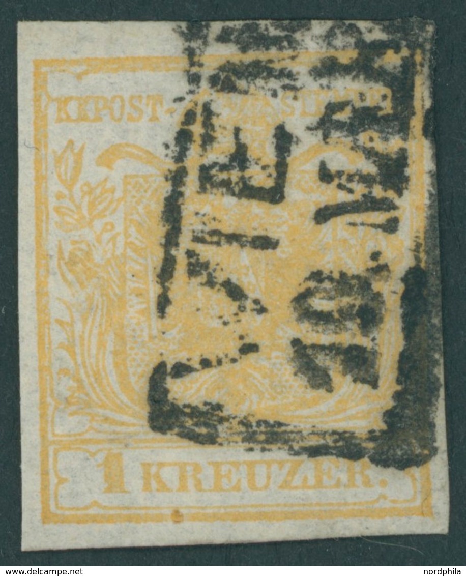 ÖSTERREICH BIS 1867 1Xa O, 1850, 1 Kr. Ockergelb, Handpapier, Type Ia, R2 WIEN, Pracht, Gepr. Dr. Ferchenbauer - Oblitérés