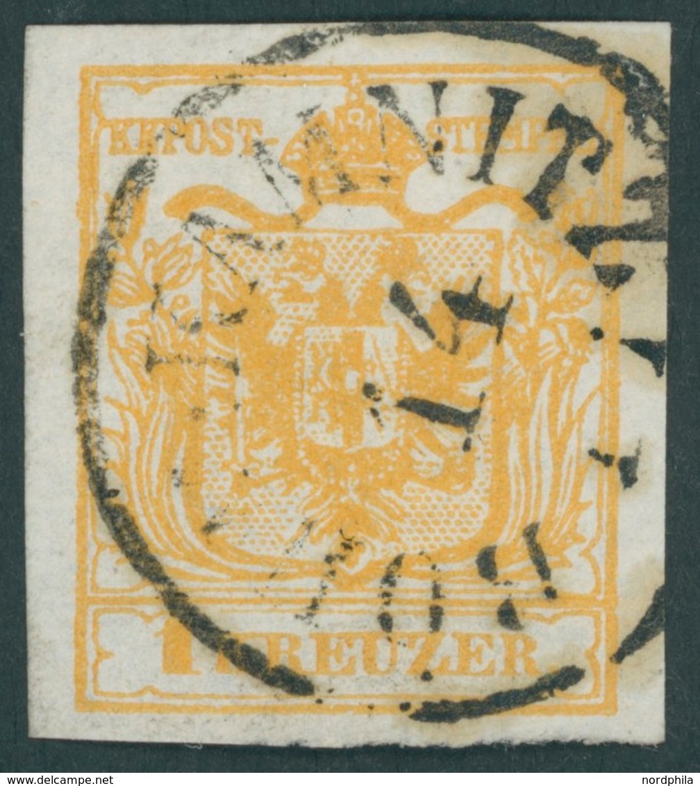 ÖSTERREICH BIS 1867 1Xb O, 1850, 1 Kr. Orange, Handpapier, Type III, K1 BÖHM.KAMNITZ, Kabinett, Gepr. Dr. Ferchenbauer U - Used Stamps