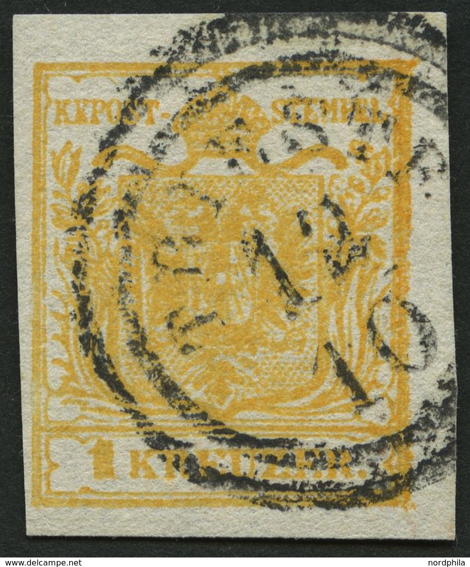 ÖSTERREICH 1Xb O, 1850, 1 Kr. Orange, Handpapier, Type III, K2 TRIESTE, Voll-breitrandig, Pracht, Fotobefund Dr. Ferchen - Oblitérés