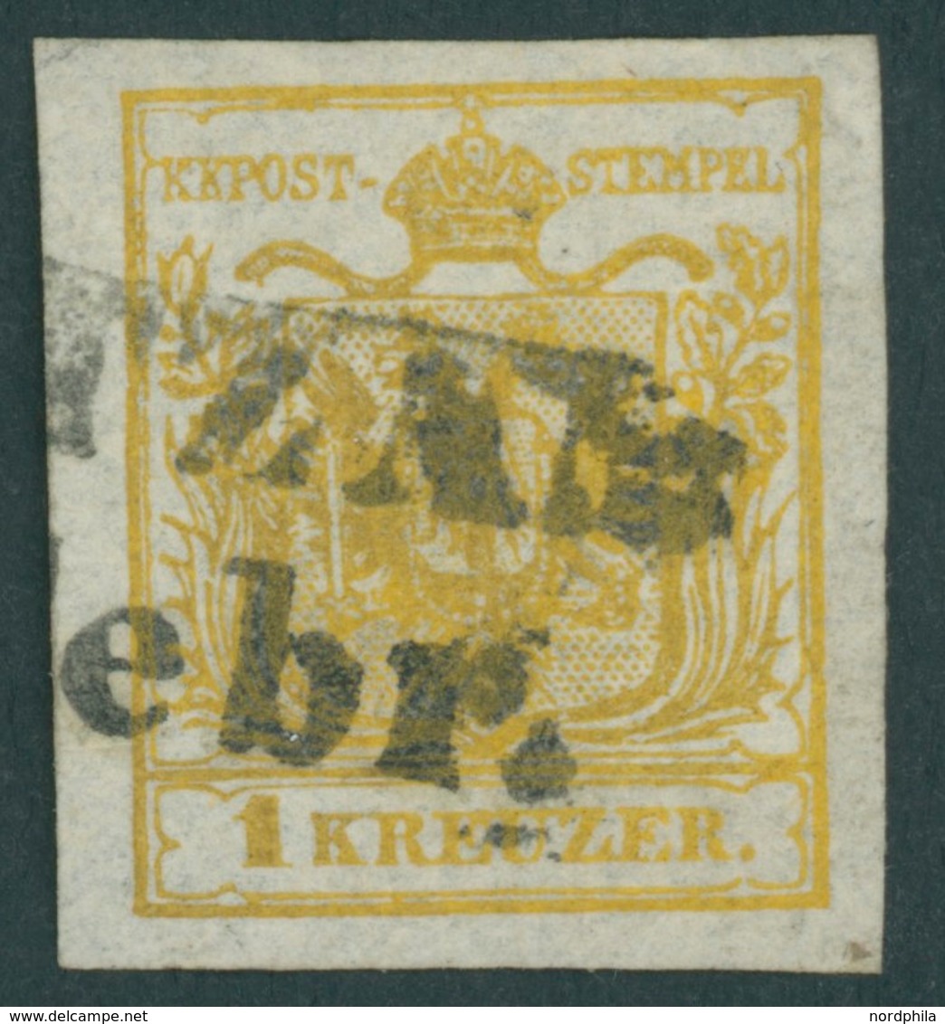 ÖSTERREICH BIS 1867 1Xd O, 1850, 1 Kr. Kadmiumgelb, Handpapier, Type III, L2 (ROKIT)ZAN, Breitrandig, Pracht, Fotobefund - Used Stamps