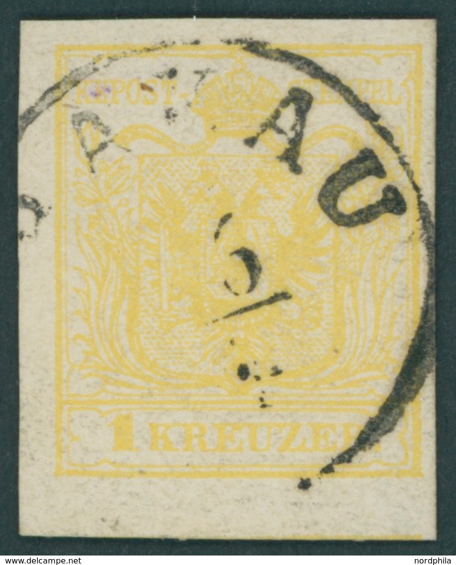 ÖSTERREICH BIS 1867 1Ya O, 1854, 1 Kr. Zitronengelb, Maschinenpapier, Type III, Pracht, Gepr. Dr. Ferchenbauer - Used Stamps