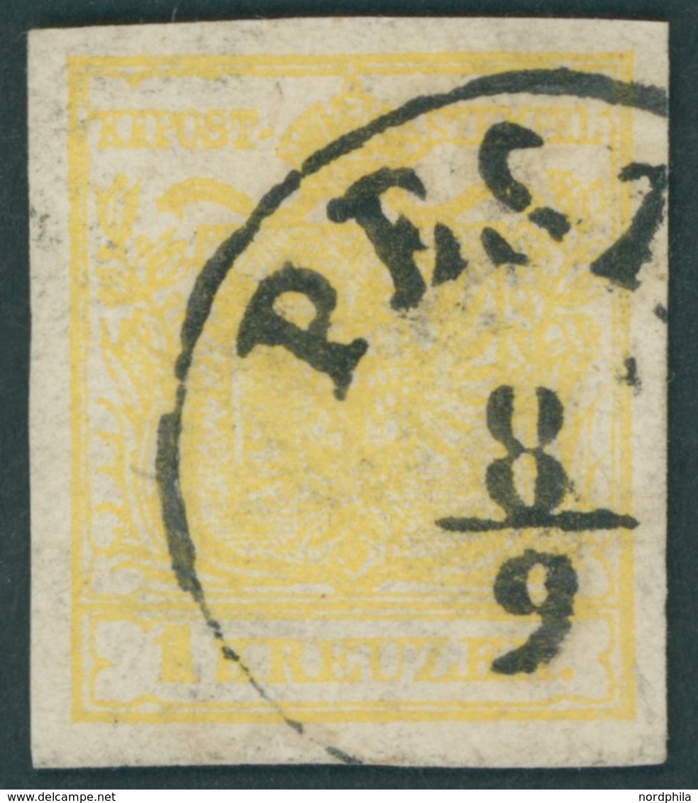ÖSTERREICH BIS 1867 1Ya O, 1854, 1 Kr. Gelb, Maschinenpapier, Type III, Maschiges Papier, K1 PEST(H), Pracht, Fotobefund - Oblitérés