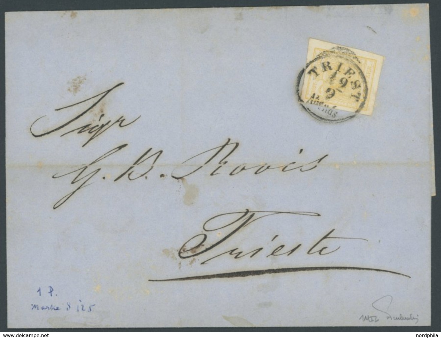 ÖSTERREICH BIS 1867 1Yb BRIEF, 1855, 1 Kr. Ockergelb, Maschinenpapier, Type Ib, Breit-überrandig, Farbfrisch Auf Drucksa - Gebruikt