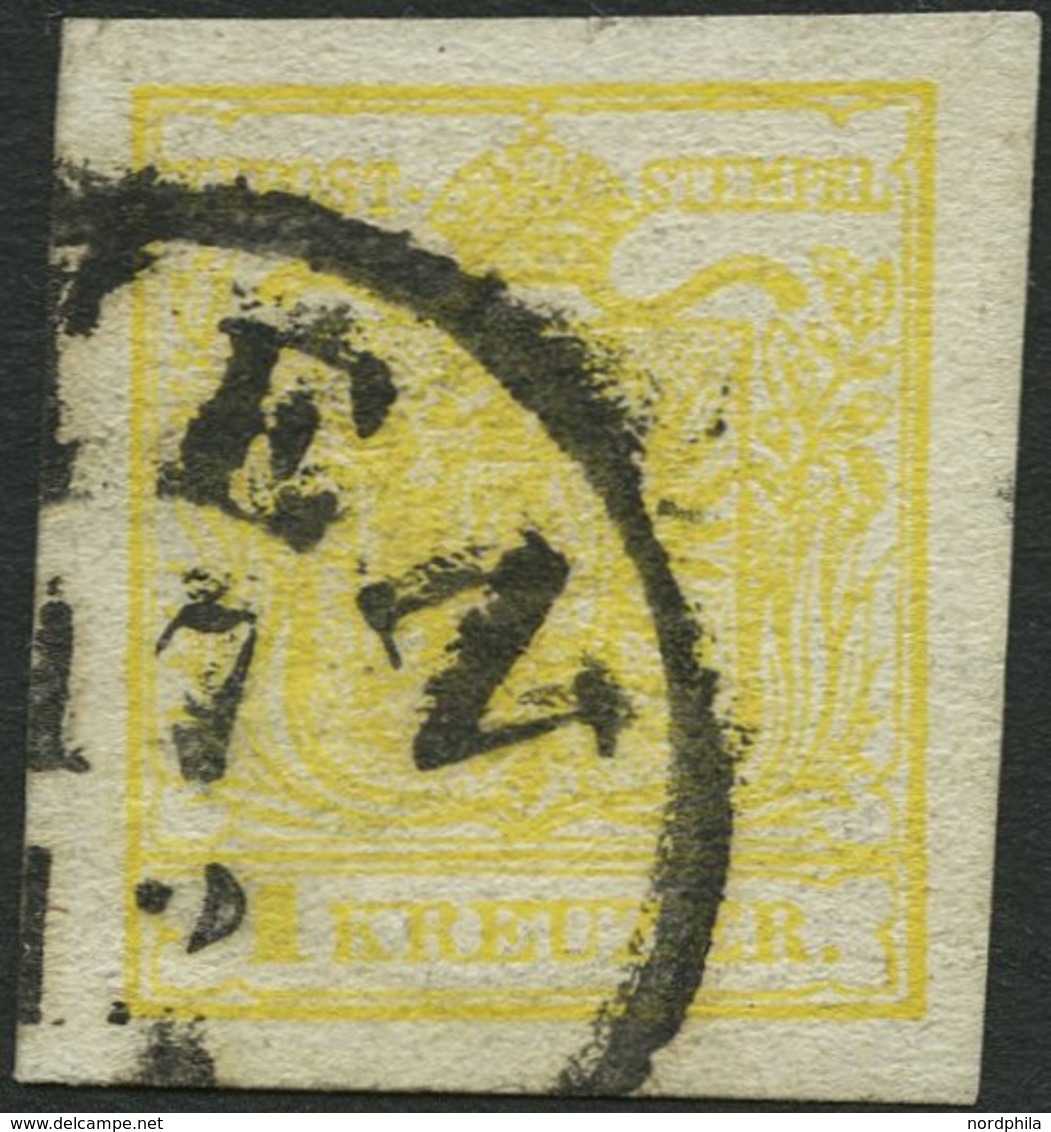 ÖSTERREICH 1Yd O, 1854, 1 Kr. Kadmiumgelb, Maschinenpapier, Type III, K1 (WI)EN, Breitrandig, Pracht, Befund Dr. Ferchen - Oblitérés