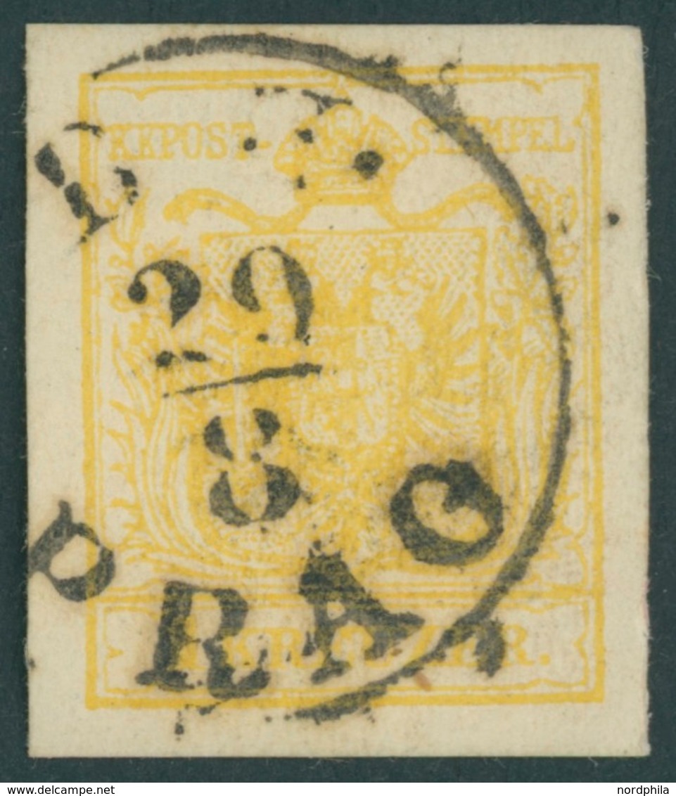 ÖSTERREICH BIS 1867 1Yd O, 1854, 1 Kr. Kadmiumgelb, Maschinenpapier, Type III, K1 B.H. PRAG, Breitrandig, Pracht, Fotobe - Usati