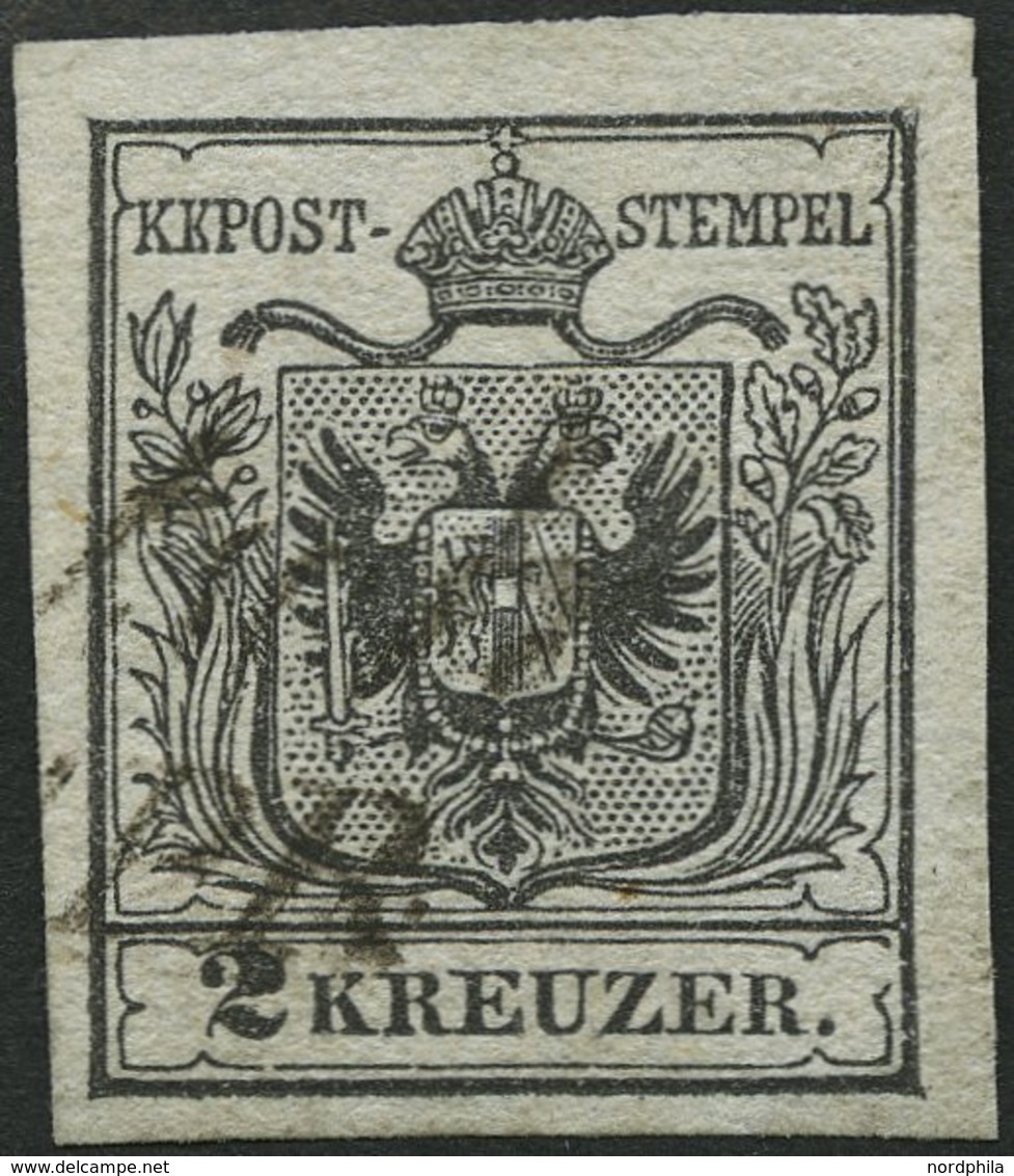 ÖSTERREICH 2Xa O, 1850, 2 Kr. Schwarz, Handpapier, Type Ia, Erstdruck, Pracht, Gepr. Seitz, Handbuch Dr. Ferchenbauer 18 - Oblitérés