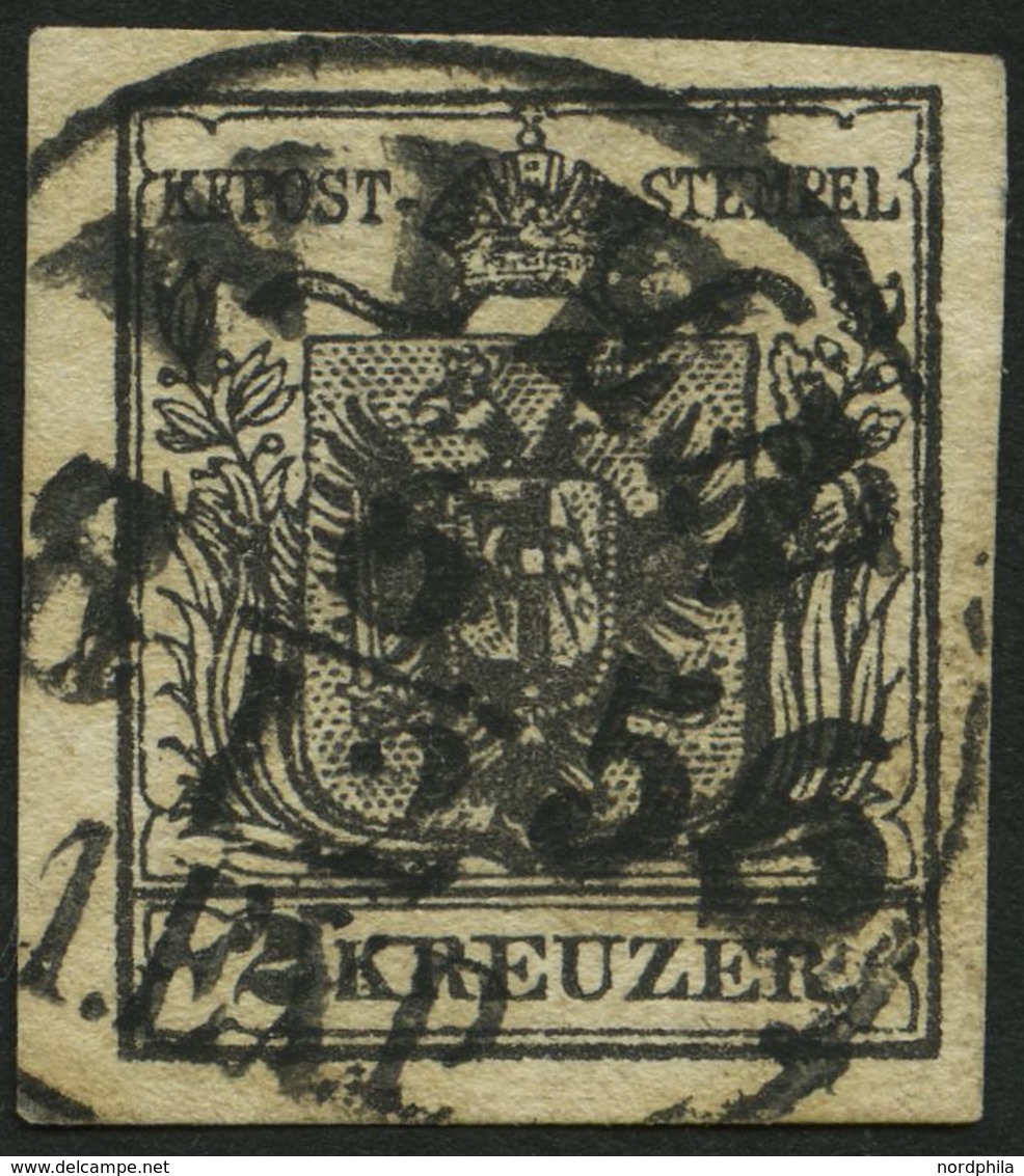ÖSTERREICH 2Ya O, 1854, 2 Kr. Schwarz, Maschinenpapier, Type IIIa, K1 WIEN 1. EXP., Breitrandig, Pracht, Befund Dr. Ferc - Usados