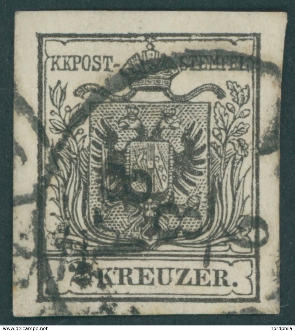 ÖSTERREICH BIS 1867 2Ya O, 1854, 2 Kr. Schwarz, Maschinenpapier, Type IIIb, Voll-breitrandig, Pracht, Gepr. Dr, Ferchenb - Usati