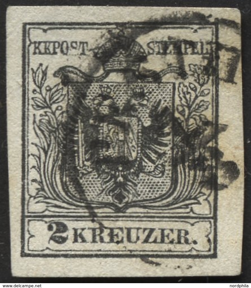 ÖSTERREICH 2Ya O, 1854, 2 Kr. Schwarz, Maschinenpapier, Breitrandig, Pracht, Mi. 80.- - Usados