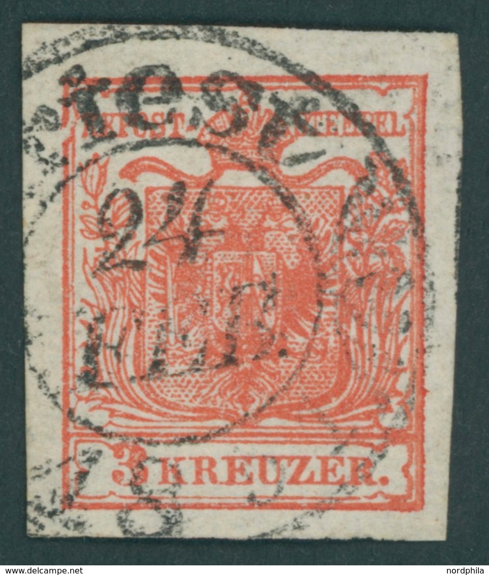 ÖSTERREICH BIS 1867 3X O, 1850, 3 Kr. Rot, Handpapier, Type Ia, Mit Plattenfehler Rahmenbruch Links Oben, K2 TRIEST, Vol - Used Stamps