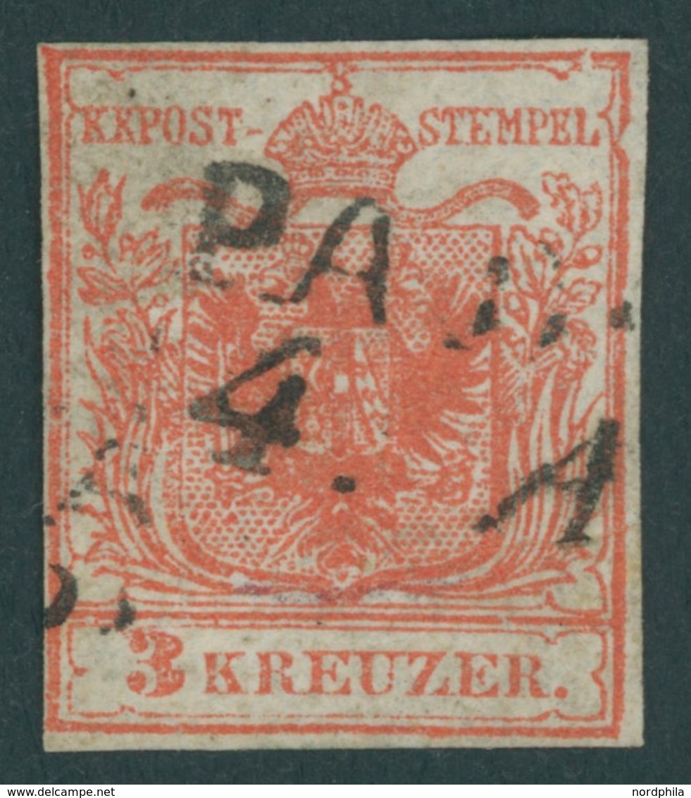 ÖSTERREICH BIS 1867 3Xa O, 1850, 3 Kr. Dunkelrot, Handpapier, Type I, Diverse Kleine Plattenfehler, Lombardei-Venetien-S - Usados