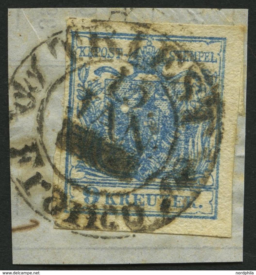 ÖSTERREICH 5X BrfStk, 1850, 9 Kr. Blau, Handpapier, Type IIIa, K2 TRIEST FRANCO, Prachtbriefstück - Usati