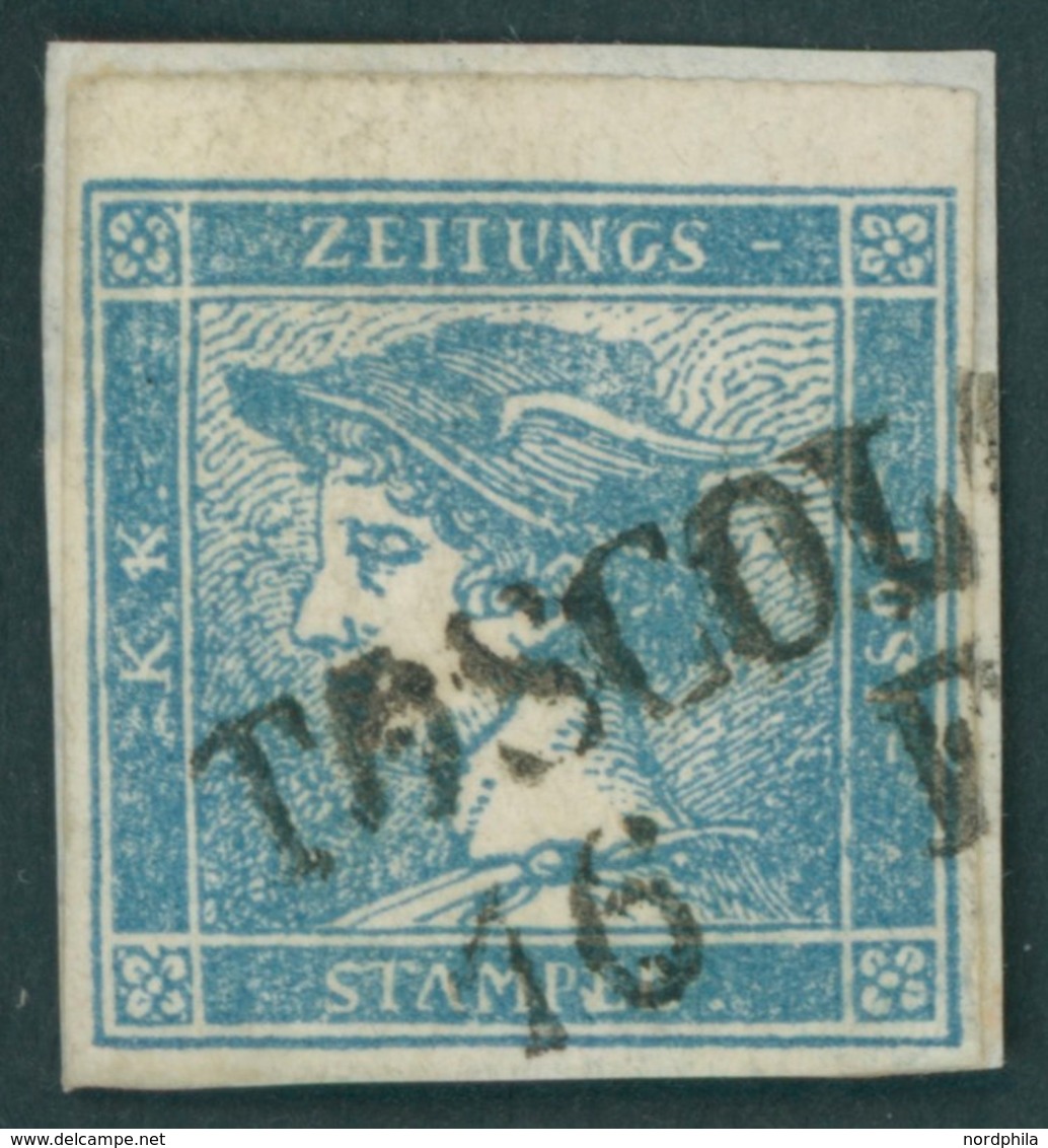 ÖSTERREICH BIS 1867 6I BrfStk, 1852, 0.6 Kr. Blau, Type Ib, L2 TOSCOL(ANO) Auf Knappem Briefstück, Pracht, Fotobefund Dr - Oblitérés