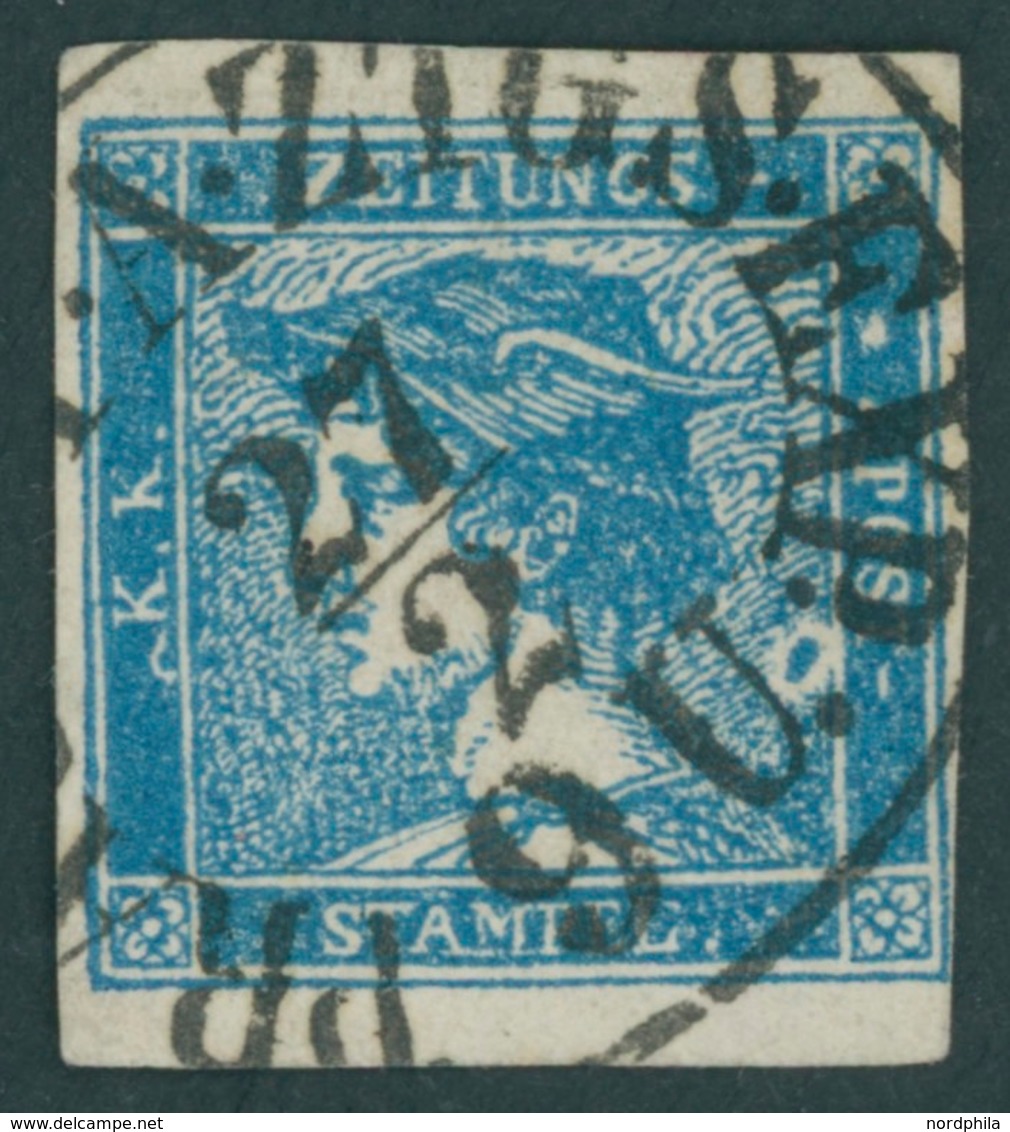 ÖSTERREICH BIS 1867 6II O, 1851, 0.6 Kr. Blau, Type IIIb, Mit Plattenfehler Größerer Weißer Farbfleck Rechts, Pracht, Fo - Oblitérés