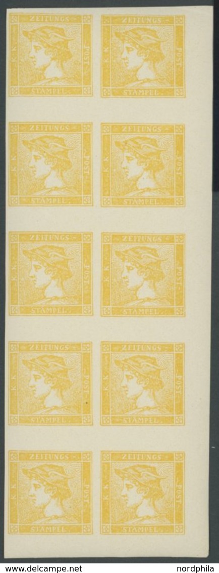 ÖSTERREICH BIS 1867 7ND **, 1904, 6 Kr. Gelb, Neudruck, Im Postfrischen Zehnerblock, Pracht, Mi. (600.-) - Usados
