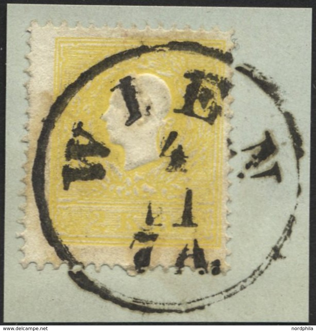 ÖSTERREICH 10IIa BrfStk, 1858, 2 Kr. Gelb, Type II, K1 WIEN, Prachtbriefstück - Usados